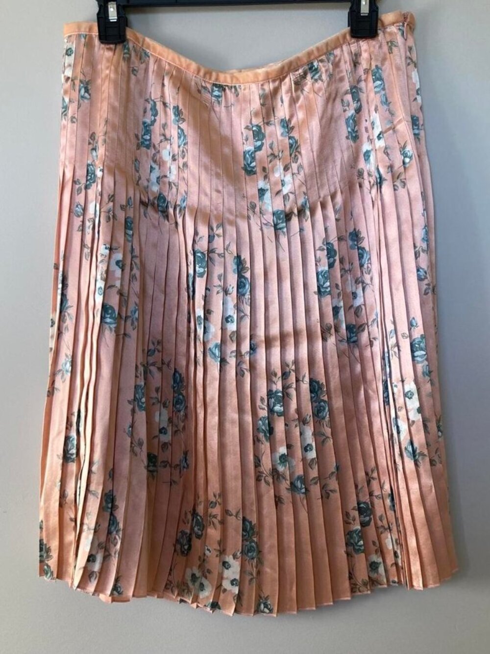 Kensie 100% silk peach pink vintage rose floral print pleated skirt 8